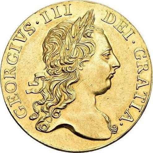 Аверс монеты - 1 гинея 1765 года "Третий тип" - цена золотой монеты - Великобритания, Георг III