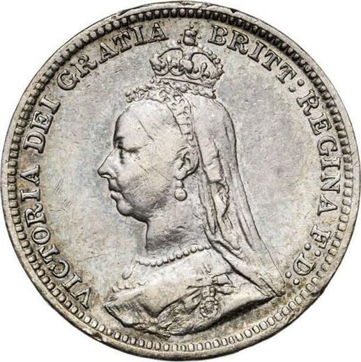 Anverso 3 peniques 1891 "Retrato jubilar" - valor de la moneda de plata - Gran Bretaña, Victoria