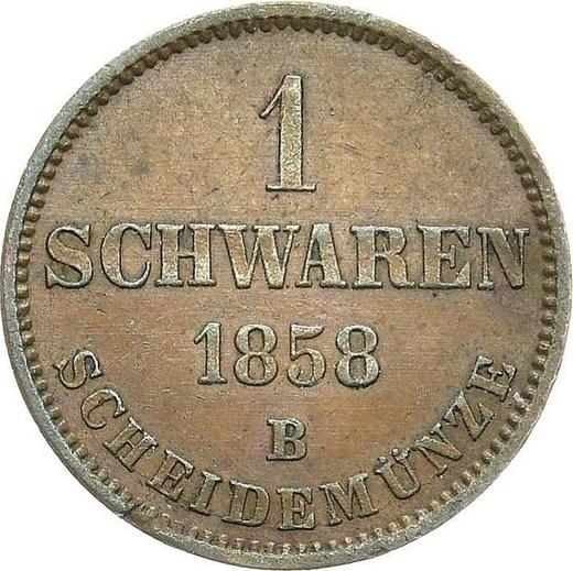 Реверс монеты - 1 шварен 1858 года B - цена  монеты - Ольденбург, Николаус Фридрих Петер