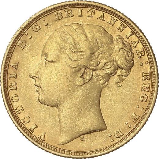 Аверс монеты - Соверен 1876 года S WW "Св. Георгий" - цена золотой монеты - Австралия, Виктория