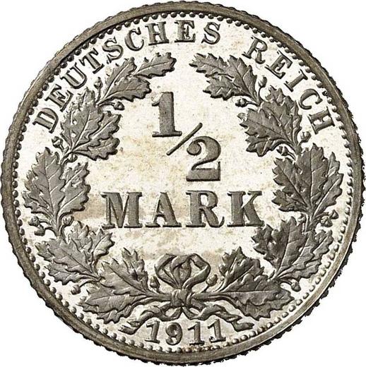 Аверс монеты - 1/2 марки 1911 года G "Тип 1905-1919" - цена серебряной монеты - Германия, Германская Империя