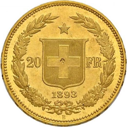 Reverse 20 Francs 1893 B Small cross countermark - Gold Coin Value - Switzerland, Confederation