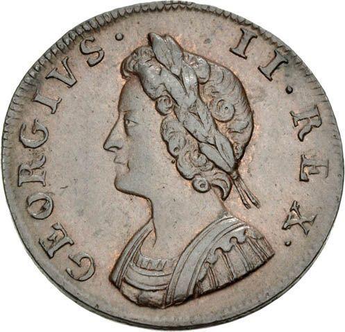 Avers 1 Farthing 1731 "Porträt in jungen Jahren" - Münze Wert - Großbritannien, Georg II
