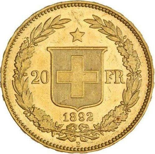 Reverse 20 Francs 1892 B - Gold Coin Value - Switzerland, Confederation