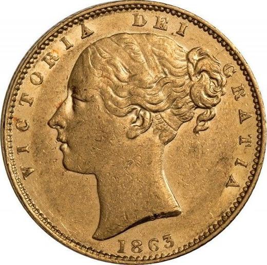 Avers Sovereign 1863 "Wappen" 827 auf der Trunkierung Nummer unter der Schleife - Goldmünze Wert - Großbritannien, Victoria