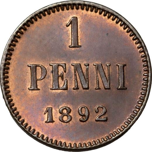 Reverse 1 Penni 1892 -  Coin Value - Finland, Grand Duchy