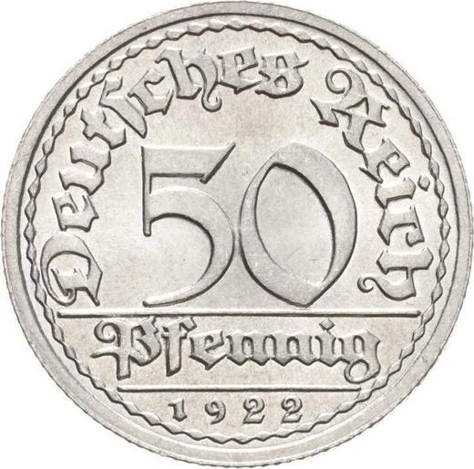 Obverse 50 Pfennig 1922 J - Coin Value - Germany, Weimar Republic