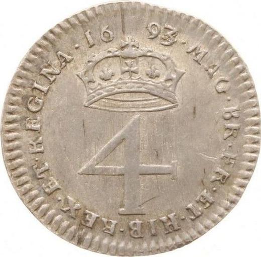Reverse Fourpence (Groat) 1693 "Second busts" - Silver Coin Value - United Kingdom, William III and Mary II