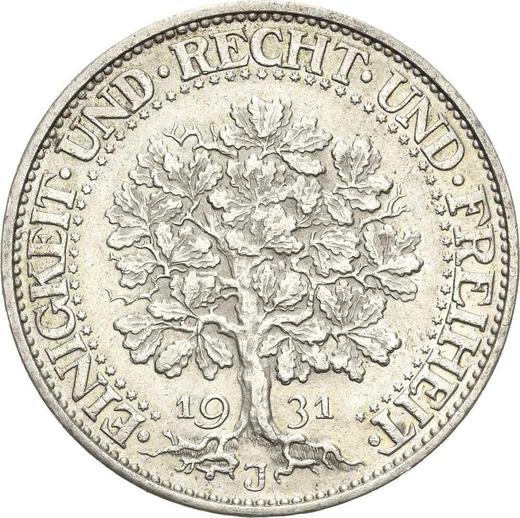 Reverse 5 Reichsmark 1931 J "Oak Tree" - Silver Coin Value - Germany, Weimar Republic