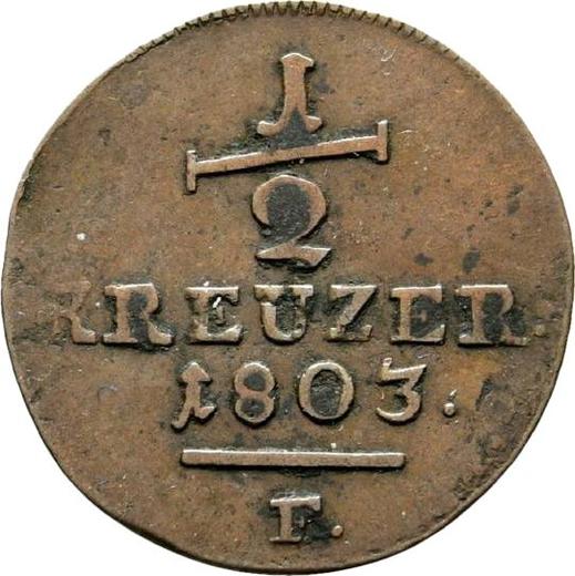 Reverso Medio kreuzer 1803 F - valor de la moneda  - Hesse-Cassel, Guillermo II