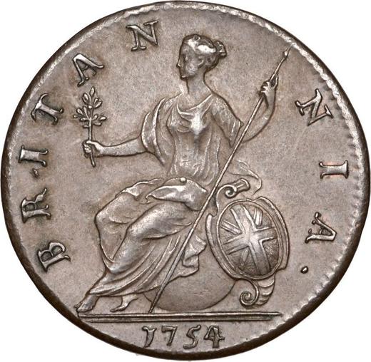 Reverso Medio Penique 1754 "Retrato de la vejez" - valor de la moneda - Gran Bretaña, Jorge II
