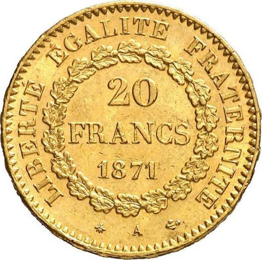 Reverse 20 Francs 1871 A "Type 1871-1898" - Gold Coin Value - France, Third Republic