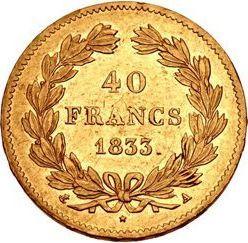 Reverse 40 Francs 1833 A "Type 1831-1839" - Gold Coin Value - France, Louis Philippe I