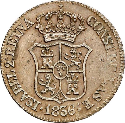 Anverso 3 cuartos 1836 "Cataluña" Inscripción "CATHAL / III QUAR" - valor de la moneda  - España, Isabel II