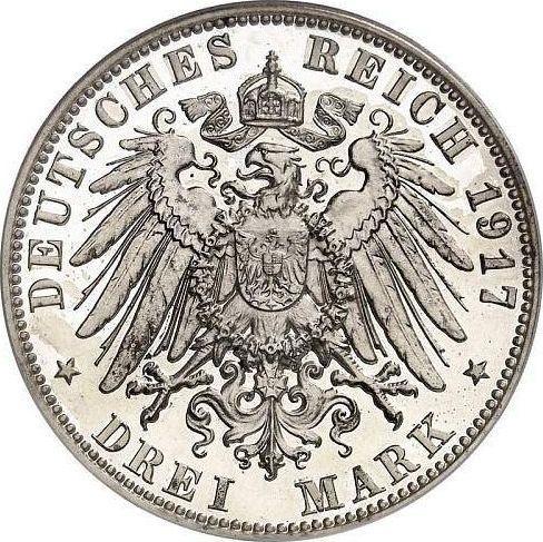 Reverse 3 Mark 1917 E "Saxony" Frederick the Wise - Silver Coin Value - Germany, German Empire