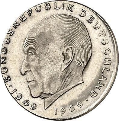 Obverse 2 Mark 1969-1987 "Konrad Adenauer" Off-center strike - Coin Value - Germany, FRG