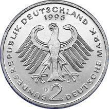 Reverse 2 Mark 1996 D "Ludwig Erhard" -  Coin Value - Germany, FRG