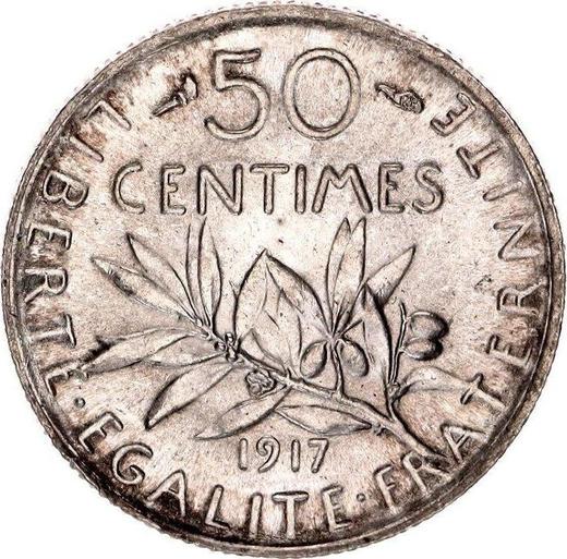 Reverso 50 céntimos 1917 "Sembrador" - valor de la moneda de plata - Francia, Tercera República