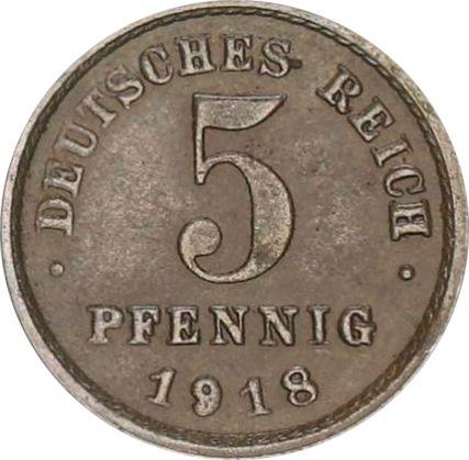 Anverso 5 Pfennige 1918 E "Tipo 1915-1922" - valor de la moneda - Alemania, Imperio alemán