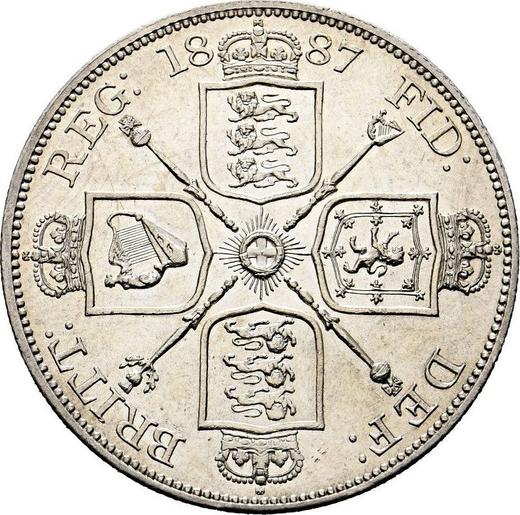 Rewers monety - 2 floreny 1887 JEB "Portret jubileuszowy" Arabska "1" w dacie - cena srebrnej monety - Wielka Brytania, Wiktoria