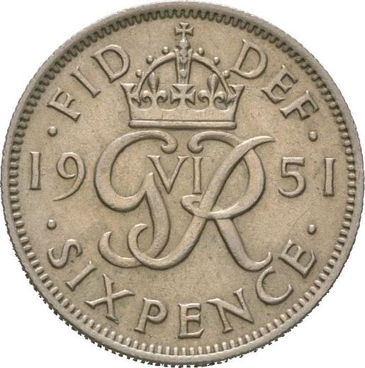 Rewers monety - 6 pensow 1951 HP - cena  monety - Wielka Brytania, Jerzy VI