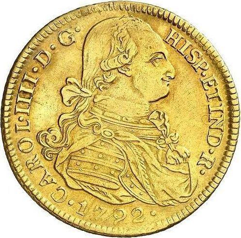Obverse 4 Escudos 1792 IJ - Gold Coin Value - Peru, Charles IV