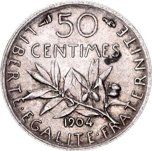 Реверс монеты - 50 сантимов 1904 года "Сеятель" - цена серебряной монеты - Франция, Третья республика