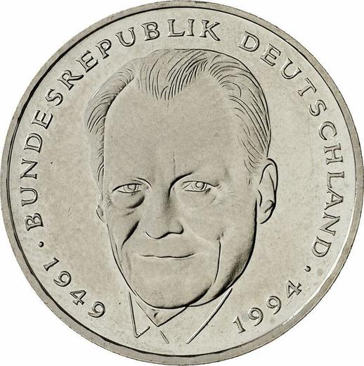 Obverse 2 Mark 1997 D "Willy Brandt" -  Coin Value - Germany, FRG