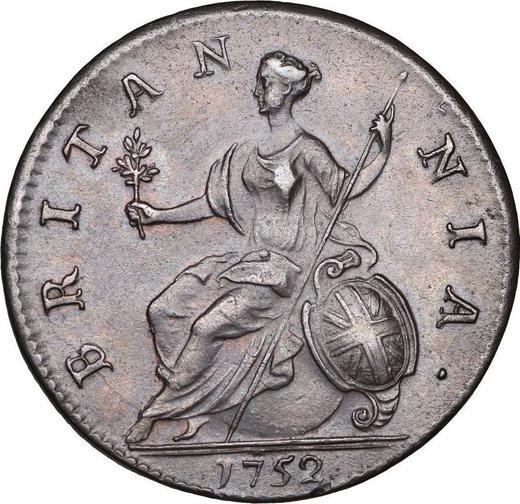 Reverso Medio Penique 1752 "Retrato de la vejez" - valor de la moneda  - Gran Bretaña, Jorge II