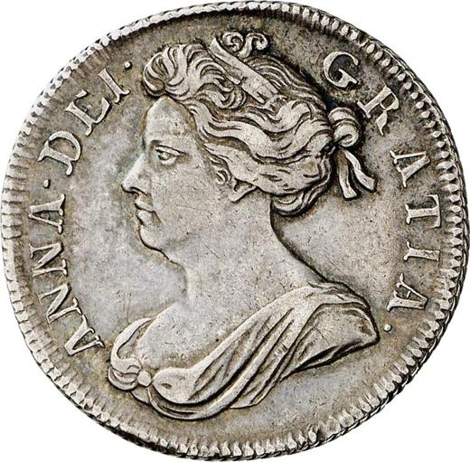 Anverso 1 chelín 1702 "Primer tipo de retrato" Plumas en ángulos - valor de la moneda de plata - Gran Bretaña, Ana