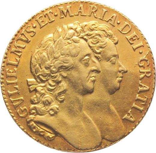 Anverso 1 guinea 1690 - valor de la moneda de oro - Gran Bretaña, Guillermo III y María II