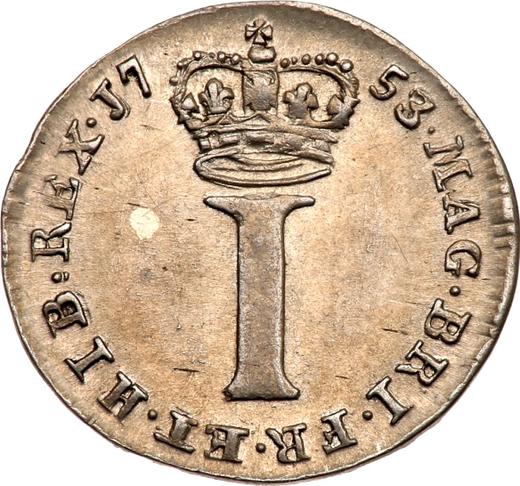 Реверс монеты - Пенни 1753 года - цена серебряной монеты - Великобритания, Георг II
