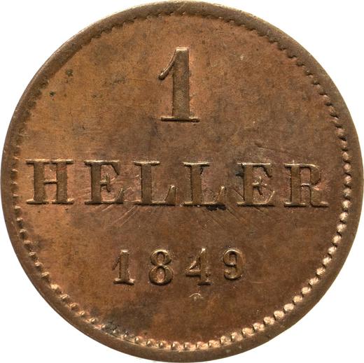 Reverso 1 heller 1849 - valor de la moneda  - Fráncfort del Meno, Ciudad Libre