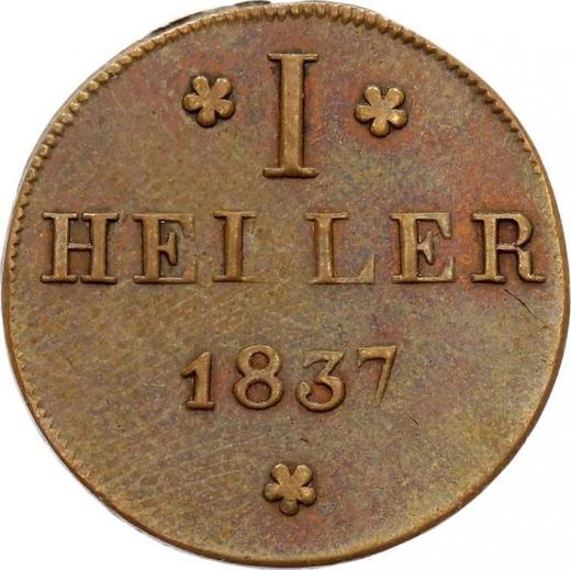 Reverso 1 heller 1837 F S.T. - valor de la moneda - Fráncfort del Meno, Ciudad Libre