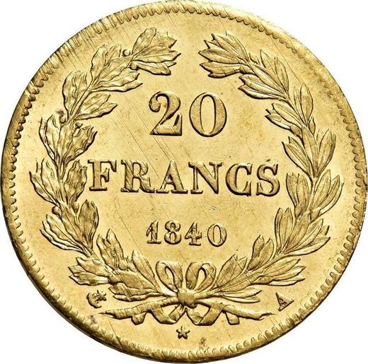 Reverse 20 Francs 1840 A "Type 1832-1848" - Gold Coin Value - France, Louis Philippe I