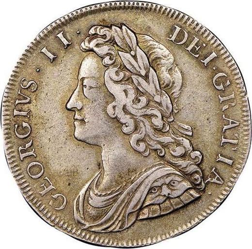 Anverso Media corona 1732 "Retrato en años jóvenes" - valor de la moneda de plata - Gran Bretaña, Jorge II