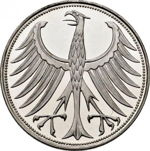 Реверс монеты - 5 марок 1959 года G - цена серебряной монеты - Германия, ФРГ