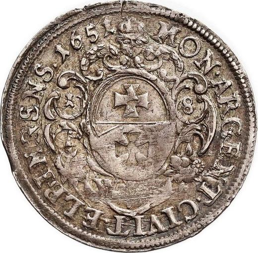 Reverse Ort (18 Groszy) 1651 WVE "Elbing" - Silver Coin Value - Poland, John II Casimir