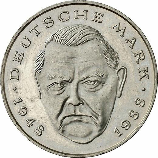 Obverse 2 Mark 1988 J "Ludwig Erhard" -  Coin Value - Germany, FRG