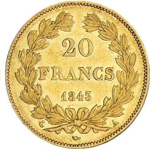 Reverse 20 Francs 1843 A "Type 1832-1848" - Gold Coin Value - France, Louis Philippe I