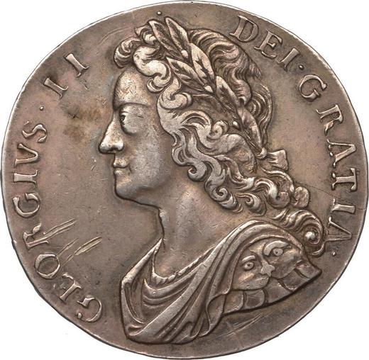Аверс монеты - 1 крона 1736 года "Портрет в молодом возрасте" - цена серебряной монеты - Великобритания, Георг II