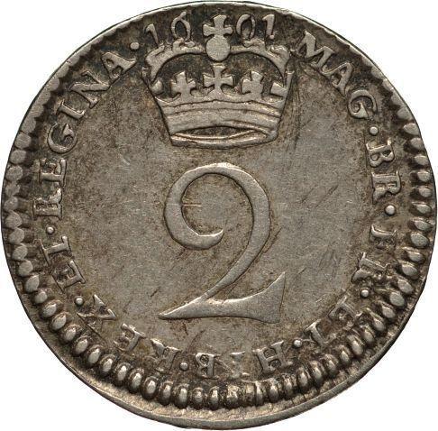 Reverso 2 peniques 1691 - valor de la moneda de plata - Gran Bretaña, Guillermo III y María II