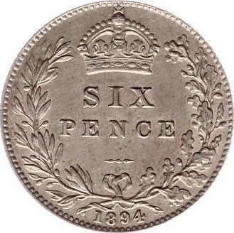 Reverse Sixpence 1894 TB - Silver Coin Value - United Kingdom, Victoria