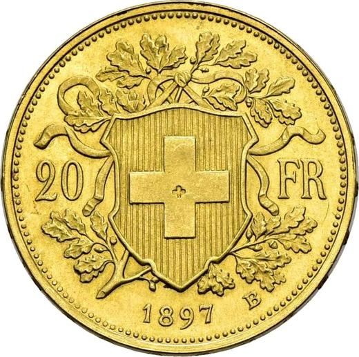 Реверс монеты - 20 франков 1897 года B "Вренели" Клеймо в виде креста - цена золотой монеты - Швейцария, Конфедерация