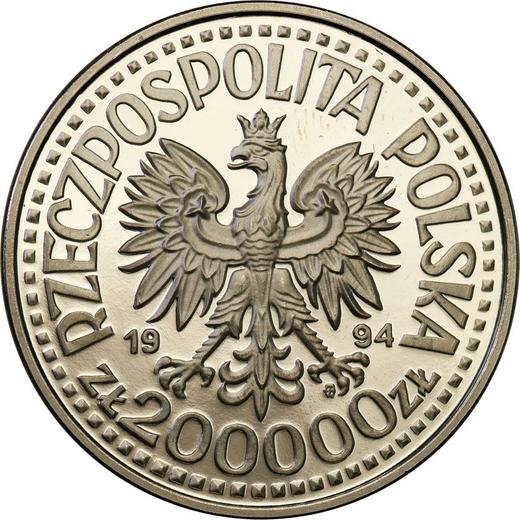 Obverse Pattern 200000 Zlotych 1994 MW ANR "75 years of the Association of War Invalids of the Republic of Poland" Nickel - Coin Value - Poland, III Republic before denomination