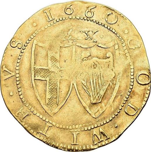 Реверс монеты - Юнайт 1660 года - цена золотой монеты - Великобритания, Содружество
