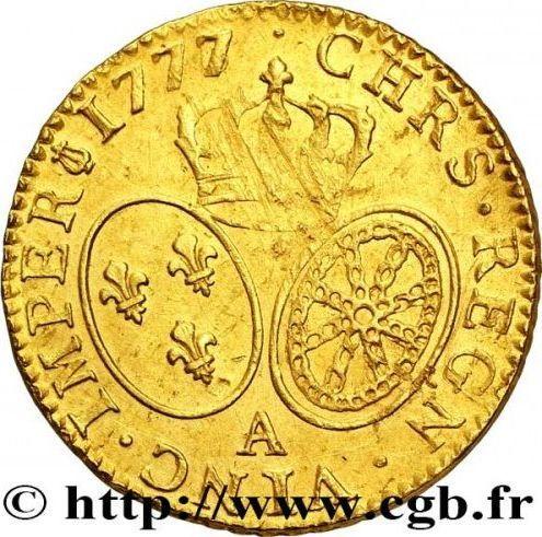 Reverse Louis d'Or 1777 A - Gold Coin Value - France, Louis XVI