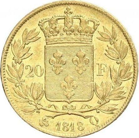 Reverse 20 Francs 1818 Q "Type 1816-1824" - Gold Coin Value - France, Louis XVIII