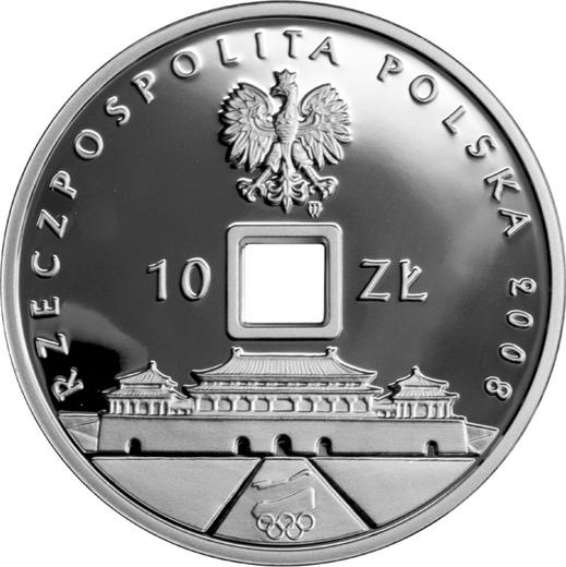 Avers 10 Zlotych 2008 MW UW "Olympische Sommerspiele, Peking 2008" Mit Loch - Silbermünze Wert - Polen, III Republik Polen nach Stückelung