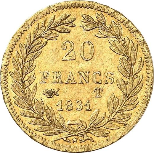 Reverse 20 Francs 1831 T "Raised edge" - Gold Coin Value - France, Louis Philippe I
